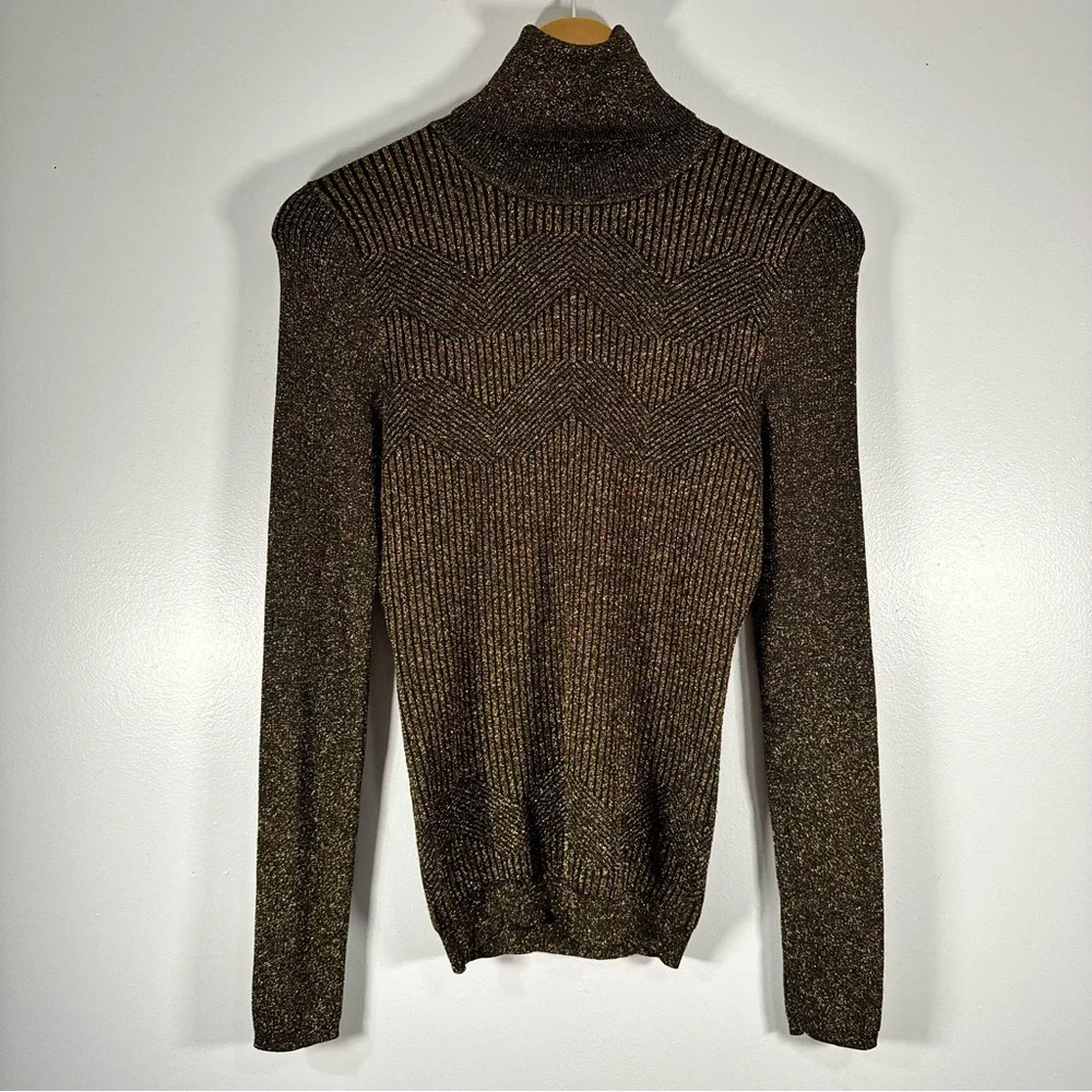 Antonio Melani black and gold metallic knit turtleneck sweater size small NWT - Picture 2 of 8